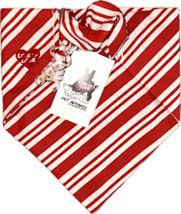 a red and white striped bandana with a heart on it